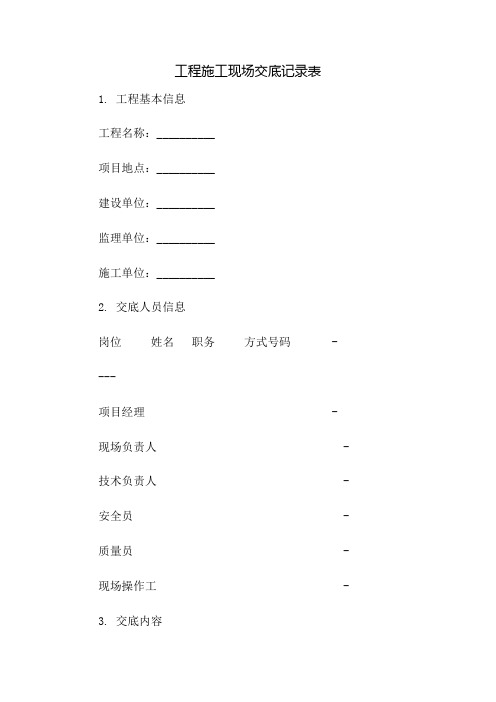 工程施工现场交底记录表：免修版模板范本