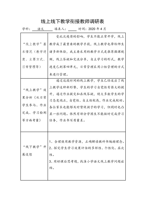 线上线下教学衔接教师调研表