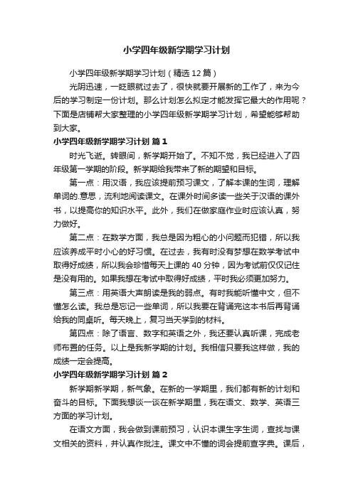 小学四年级新学期学习计划