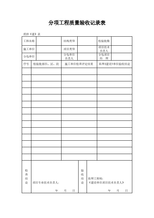 分项工程质量验收记录表模板