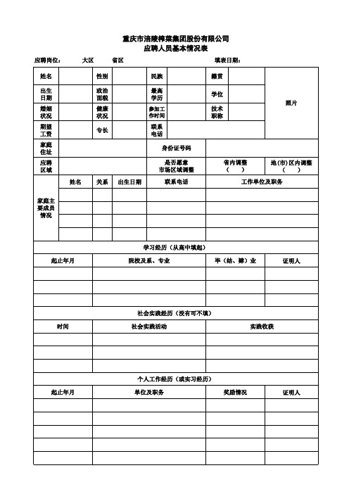 应聘人员基本情况表