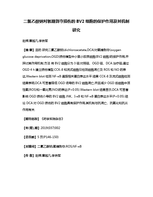 二氯乙酸钠对氧糖剥夺损伤的BV2细胞的保护作用及其机制研究