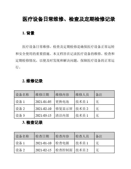 医疗设备日常维修、检查及定期检修记录