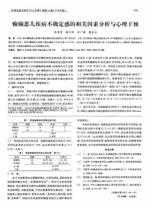 癫痫患儿疾病不确定感的相关因素分析与心理干预