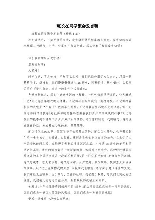 班长在同学聚会发言稿