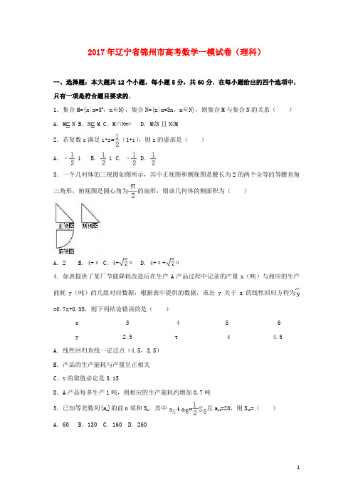 辽宁省锦州市高考数学一模试卷 理(含解析)