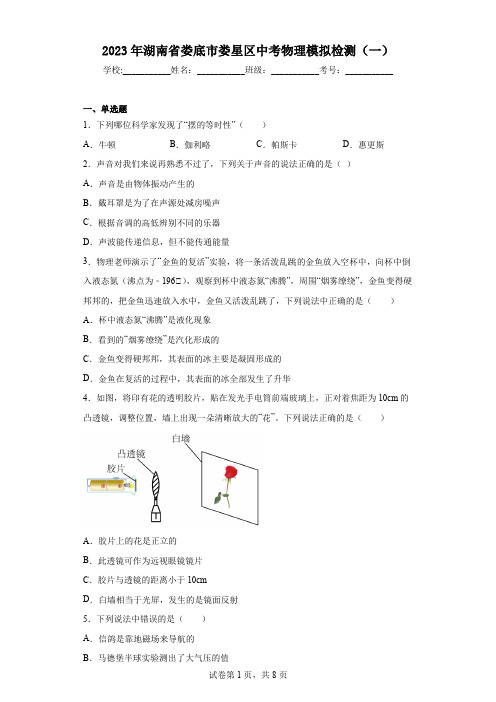 2023年湖南省娄底市娄星区中考物理模拟检测(一)