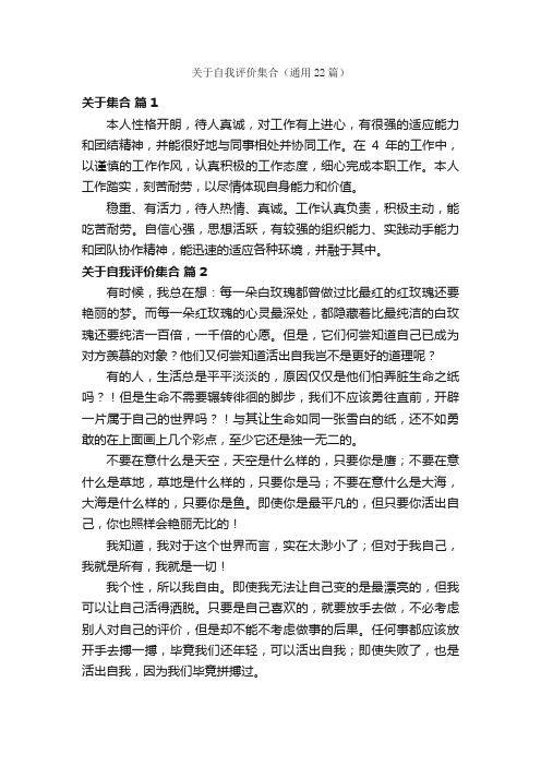 关于自我评价集合（通用22篇）