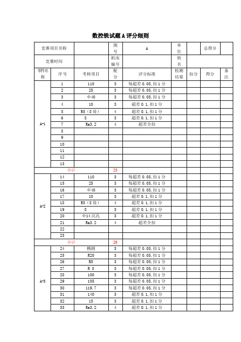 数控铣试题评分标准