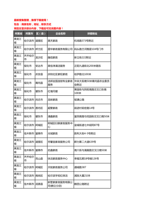 新版黑龙江省家政企业公司商家户名录单联系方式地址大全659家