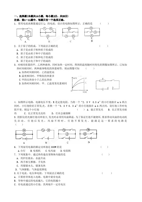 辽宁省辽师大第二附属中学九年级物理12月月考试题 新人教版