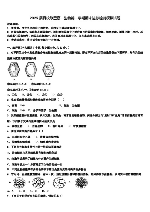 2025届百校联盟高一生物第一学期期末达标检测模拟试题含解析