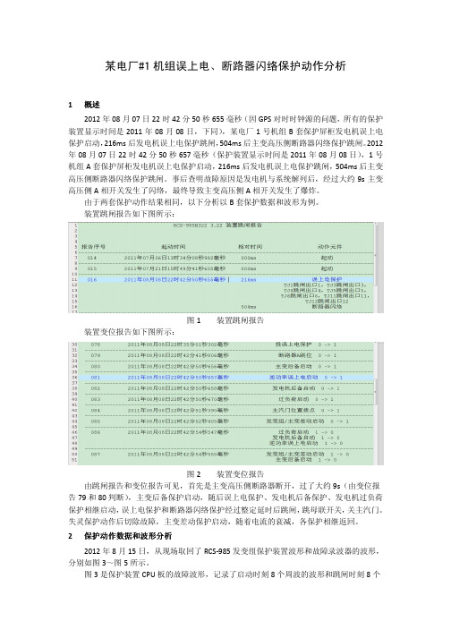 电厂误上电保护动作分析