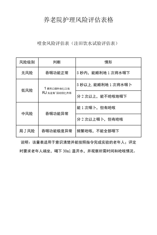 养老院护理风险评估表格