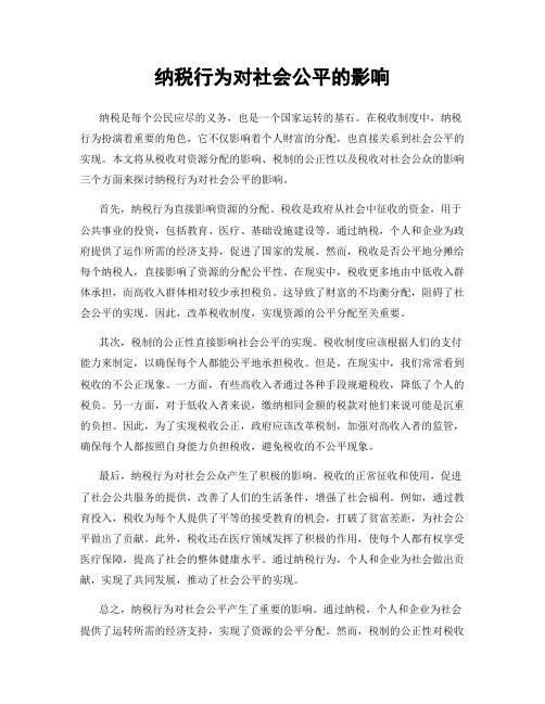 纳税行为对社会公平的影响