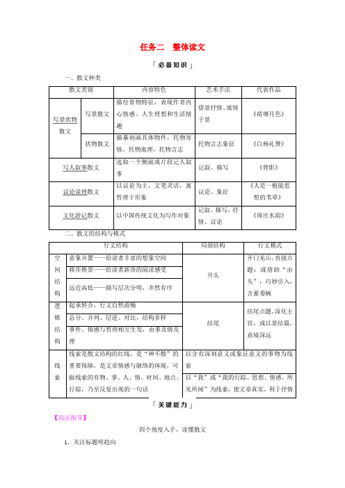 2024版高考语文一轮总复习第2部分现代文阅读Ⅱ专题2散文阅读任务2整体读文教师用书