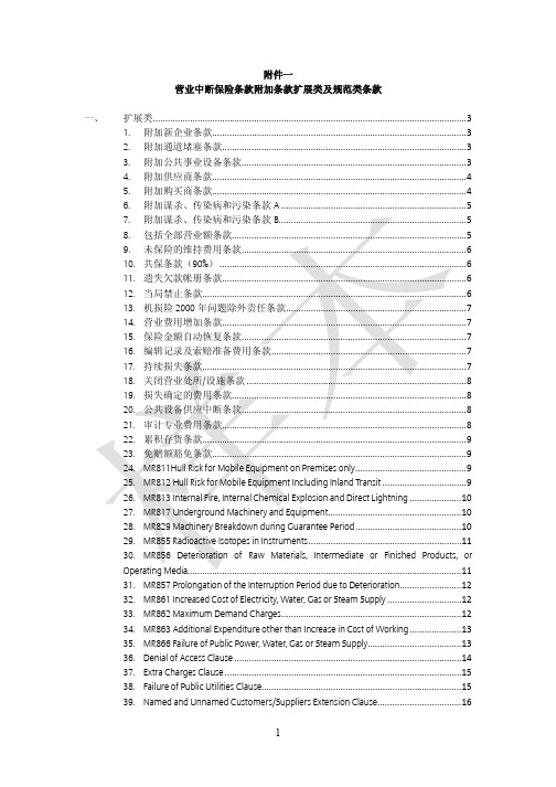 安联财产保险(中国)有限公司营业中断保险附加条款I