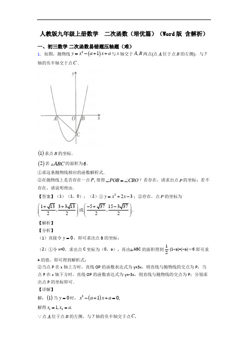 人教版九年级上册数学  二次函数(培优篇)(Word版 含解析)