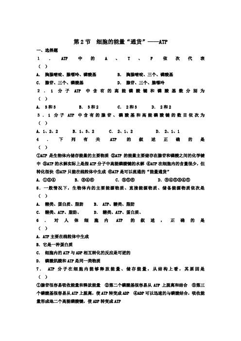 5.2细胞的能量通货ATP每课一练(人教版必修一)