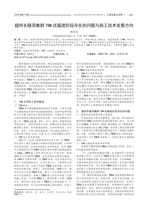 超特长隧洞集群TBM试掘进阶段存在的问题与施工技术发展方向