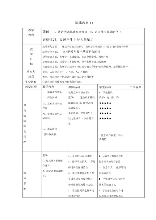 篮球教案11进攻、防守战术基础配合