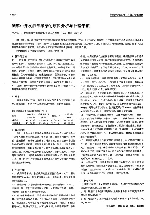 脑卒中并发肺部感染的原因分析与护理干预