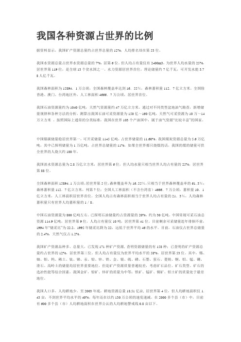 我国各种资源占世界的比例