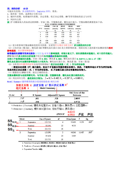 医学统计学考题(按章节)第4题【15分】__回归分析