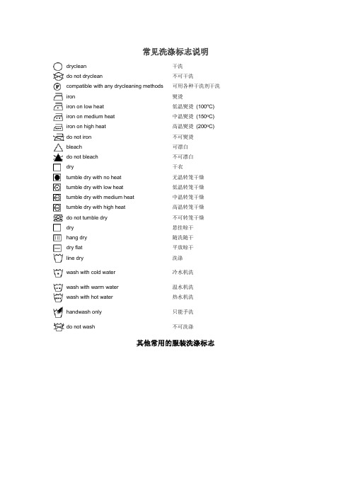 常见洗涤标志英文说明