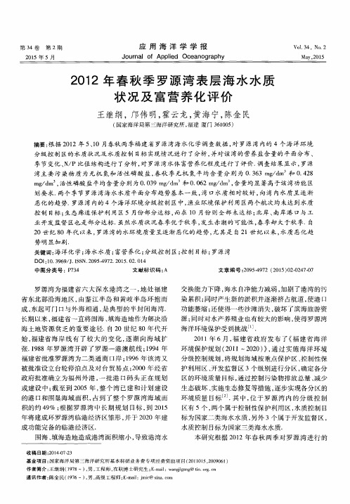 2012年春秋季罗源湾表层海水水质状况及富营养化评价