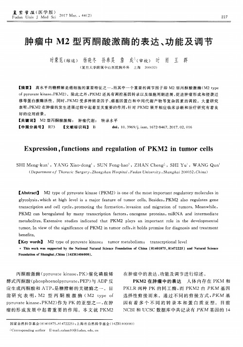 肿瘤中M2型丙酮酸激酶的表达、功能及调节