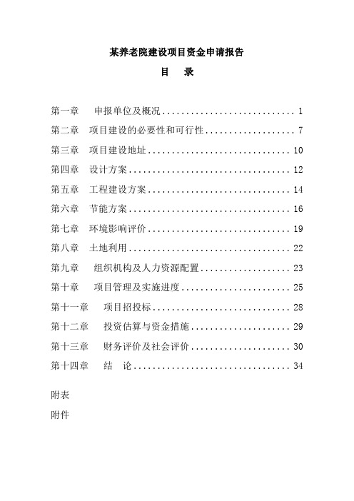 某养老院建设项目资金申请报告