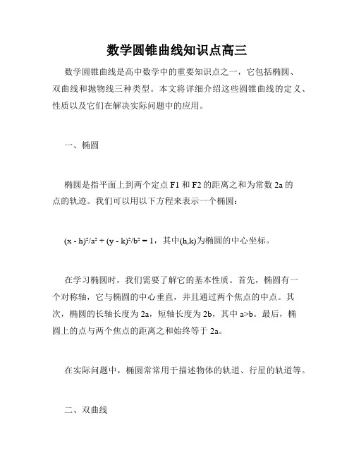 数学圆锥曲线知识点高三