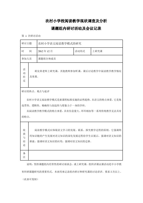 小学语文课题组内研讨活动及会议记录汇总