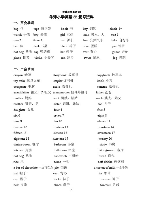 苏教牛津小学英语3B知识梳理