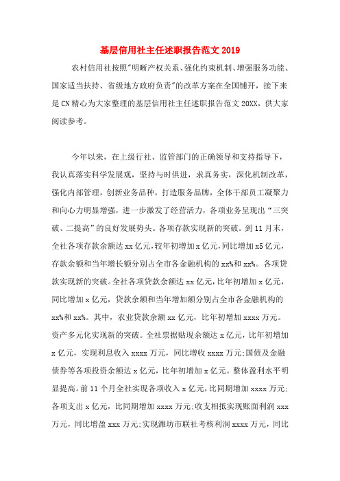 2019年基层信用社主任述职报告范文2019