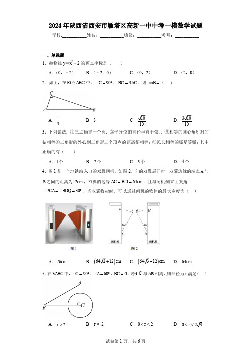 2024年陕西省西安市雁塔区高新一中中考一模数学试题