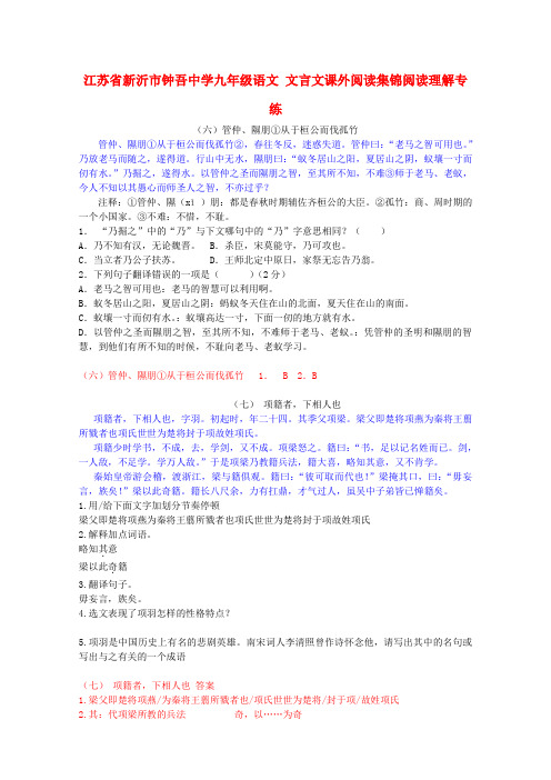 江苏省新沂市钟吾中学九年级语文 文言文课外阅读集锦阅读理解专练