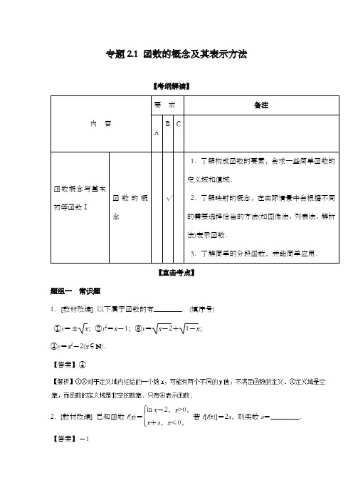 最新江苏版高考数学一轮复习(讲+练+测)专题2.1函数的概念及其表示方法(讲)及解析