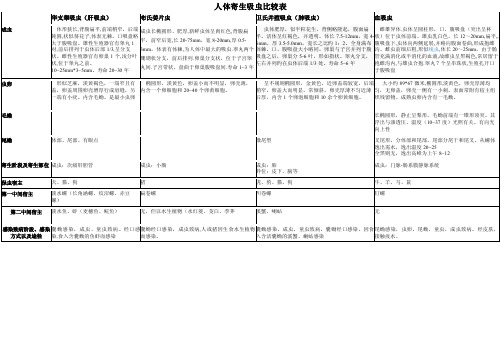 人体寄生吸虫比较表