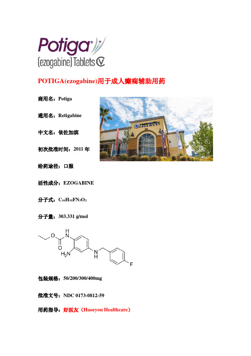 POTIGA(ezogabine)癫痫辅助用药