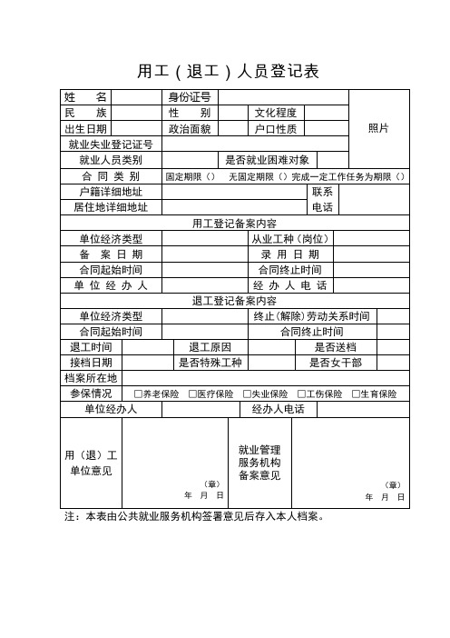 用工人员登记表