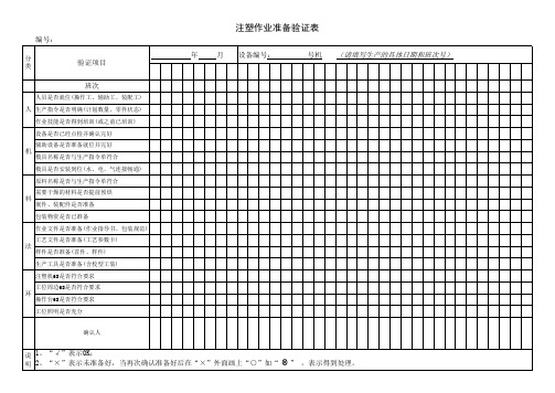 注塑作业准备验证表