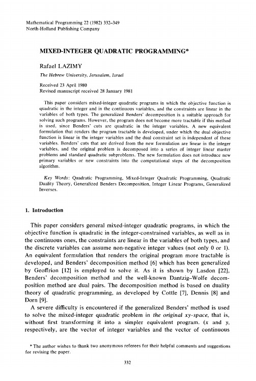 Mixed-integer quadratic programming