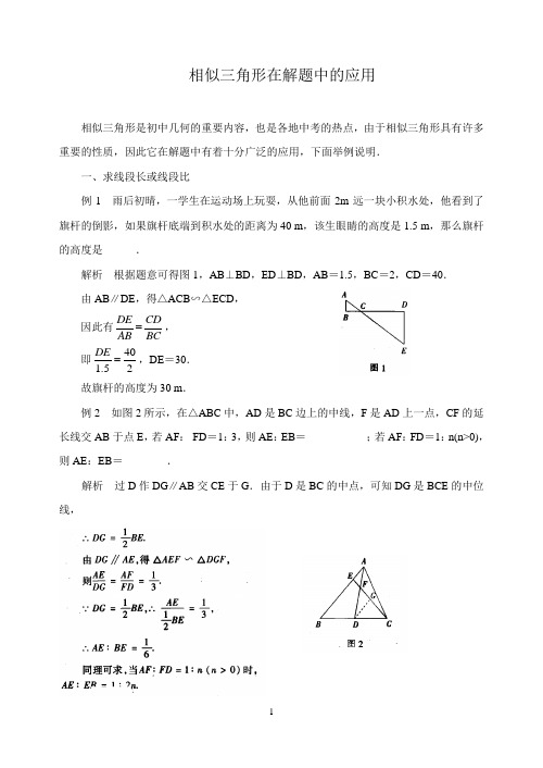 中考数学复习指导：相似三角形在解题中的应用