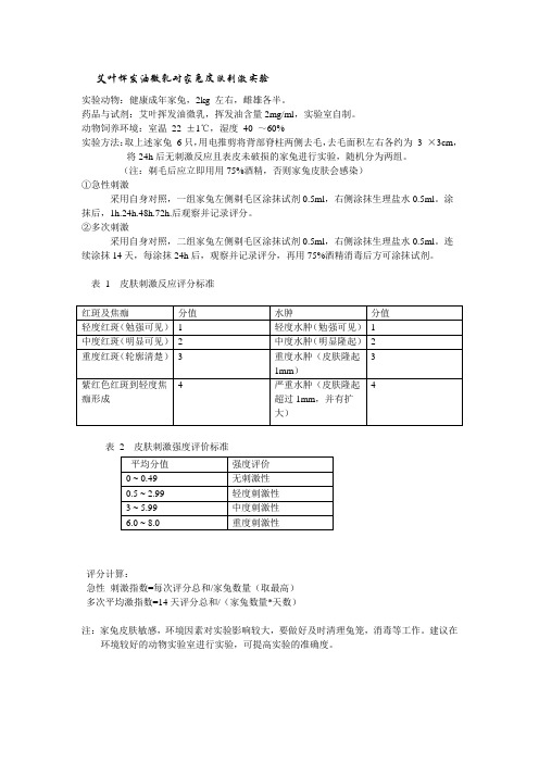 艾叶挥发油微乳对家兔皮肤刺激实验