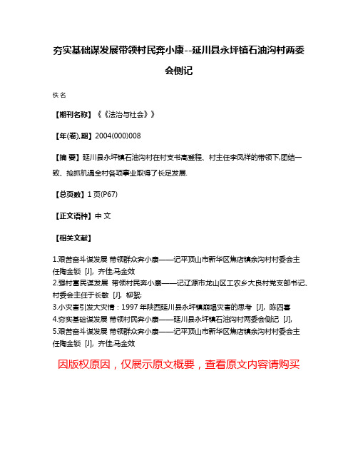 夯实基础谋发展带领村民奔小康--延川县永坪镇石油沟村两委会侧记