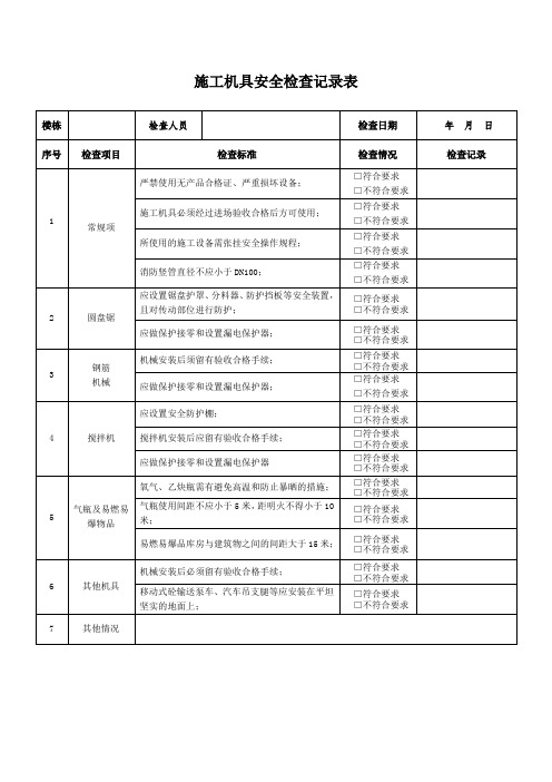 施工机具安全检查记录表