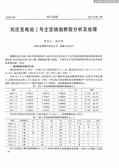 刘庄变电站2号主变绕组断股分析及处理