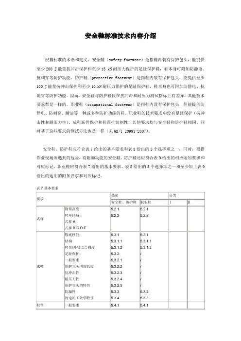 安全鞋标准技术内容介绍